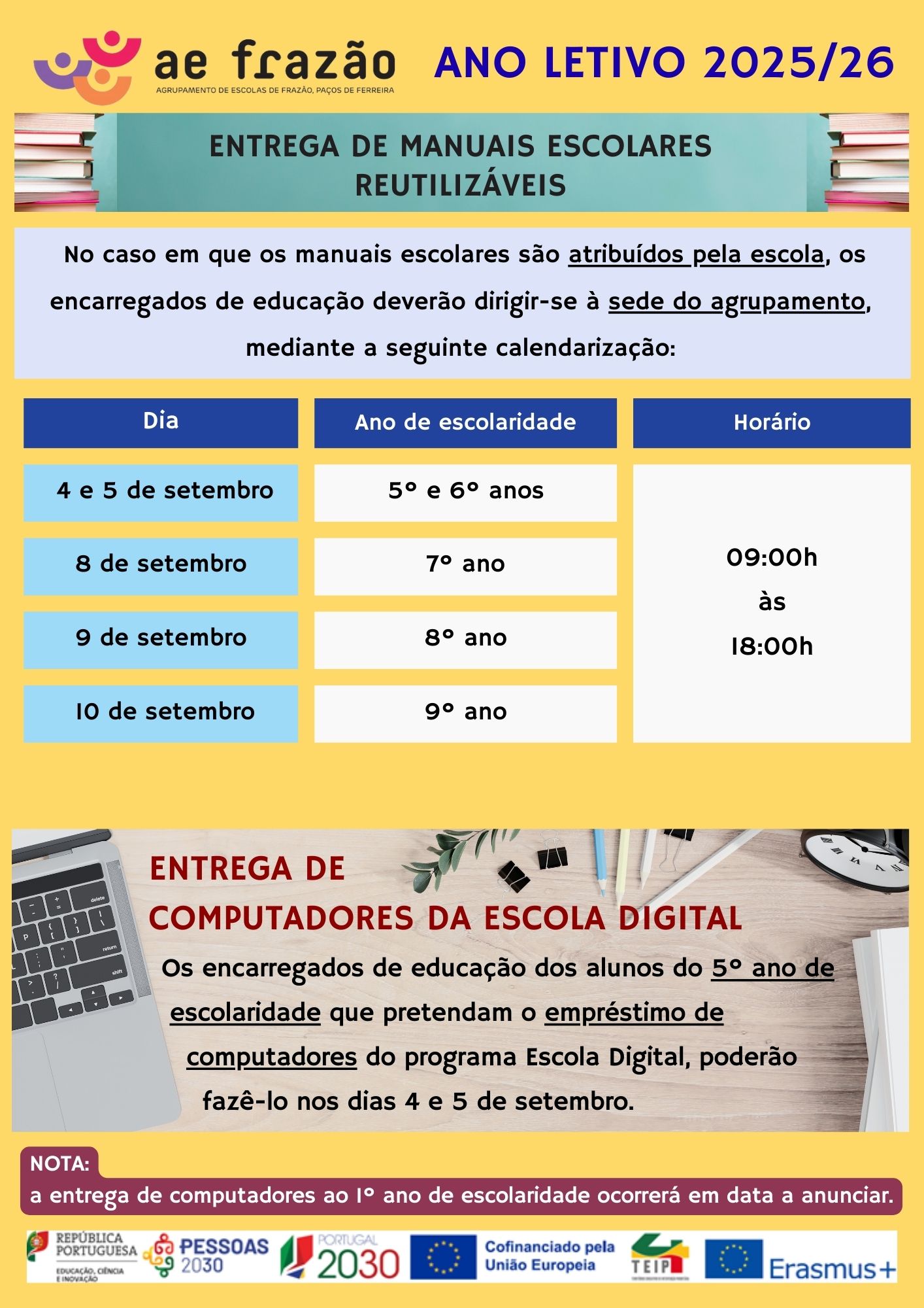 Entrega de Manuais Escolares Reutilizáveis e Computadores