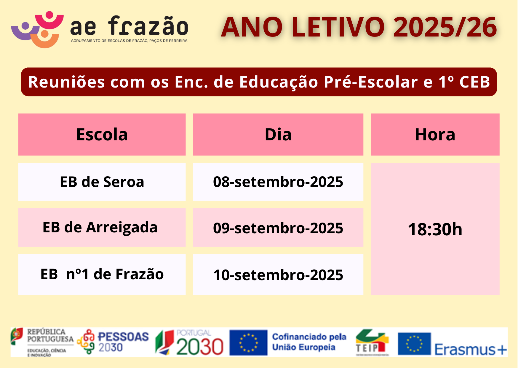 Reuniões Encarregados de Educação – EPE e 1ºCiclo