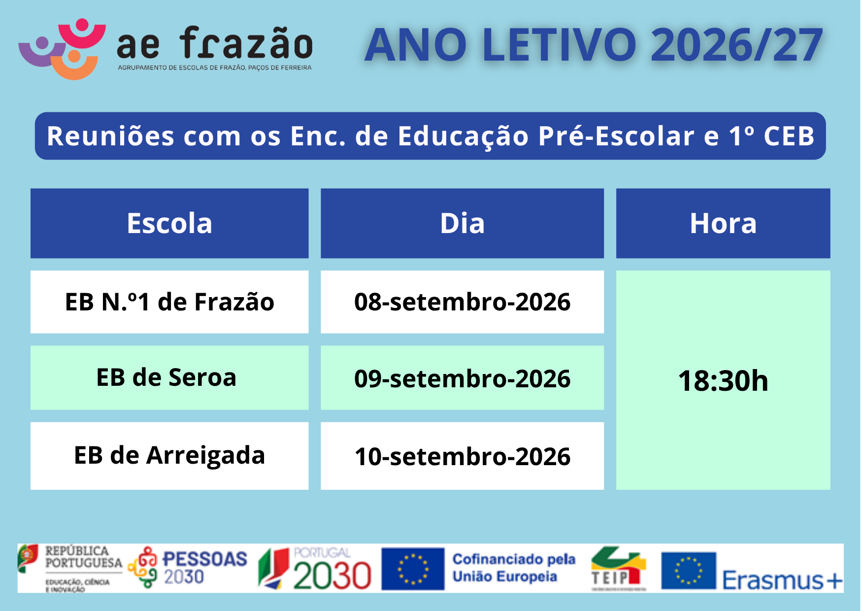 Reuniões – Encarregados de Educação do Pré-Escolar e 1ºCiclo